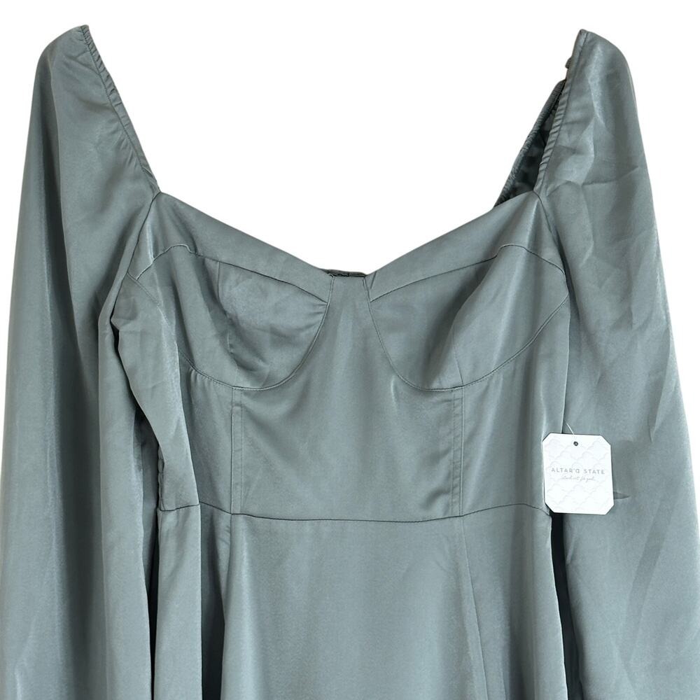NWT Altar'd State Milkmaid Mini Dress Womens L Sage Green Smocked Soft Girl - Picture 4 of 8